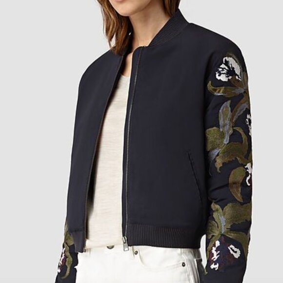 All Saints Jackets & Blazers - All Saints Anya Embroidered Sleeve Bomber Jacket Navy